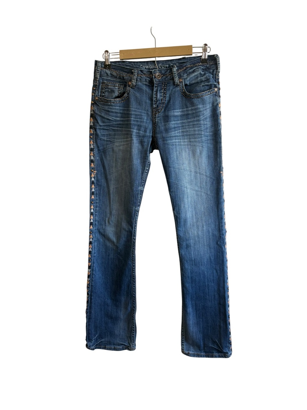 Cowgirl Tuff Size 28 Gypsy Embroidered Side Bootcut Jeans Western Aztec Denim
